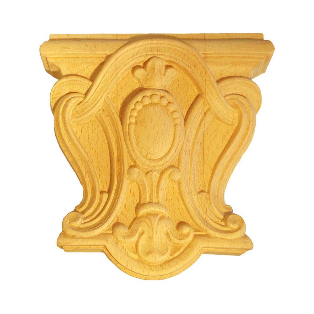 Chapiteaux Ka664 en Bois Brut H 130mm X L 125mm Ep 30mm