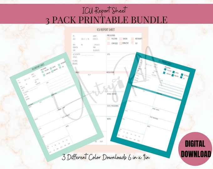 Nurse Brain and Bedside Handoff Report Sheets for ICU and Med Surg Telemetry