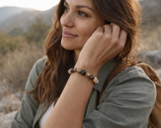 Earthy Gemstone and wood Bracelet