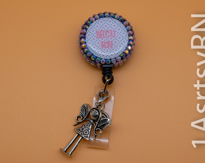 NICU Nurse heart and polka dot retractable badge reel