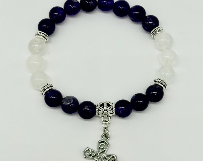 Amethyst and Moonstone Beaded Stretch Bracelet