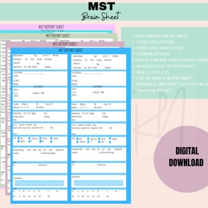 Med Surg Tele Nurse bedside report and brain sheet for RNs and Student Nurses