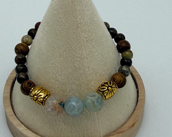 Earthy Mixed Gemstone Bracelet with Gold Accents