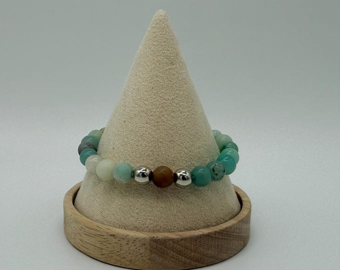 Amazonite and Picture Jasper accent beaded stretch  bracelet