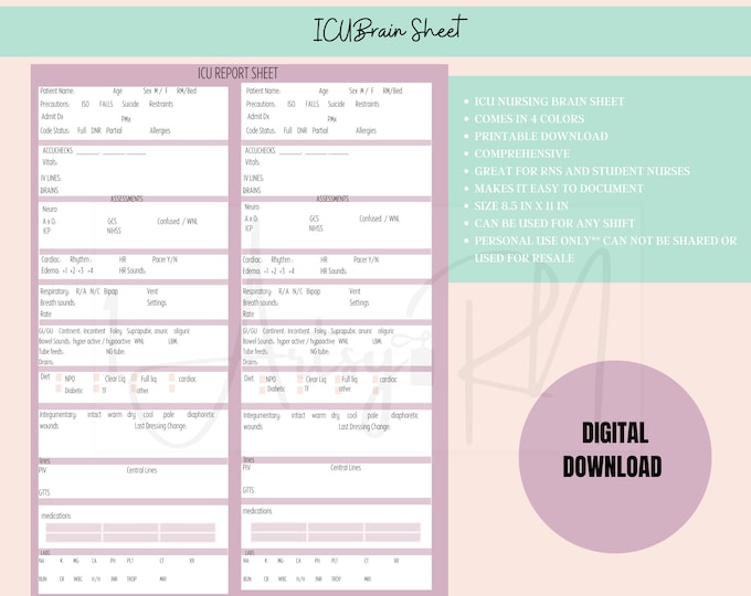ICU Nurse Brain and bedside report handoff sheet