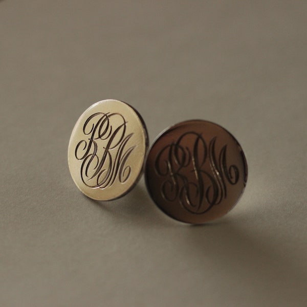 Hand Engraved Monogrammed Button Earrings