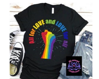 All For Love and Love For All Camiseta gráfica - LGBT Pride Design Tee - Casual Wear Tee - Gay Pride LGBT Shirt Gift Ideas
