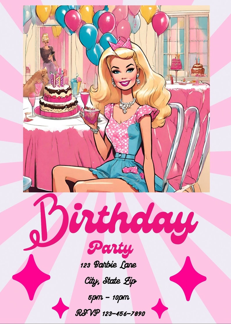 Vintage Barbie Birthday | Barbie Invitation | Barbie Party | Vintage | Digital Download ...