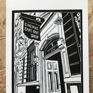 Carte de vœux en linogravure de l'Irish Film Institute