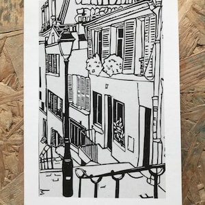 Cartolina d'auguri di linocut parigina laterale