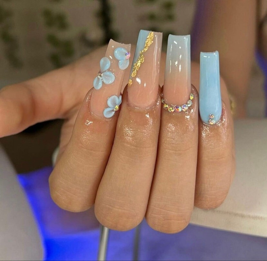 Baby Blue Glam Luxury Nails Blue Nails Ombre Nails 3D Acrylic Flower properties-and-uses-of-polymethyl-methacrylate-pmma-xmake