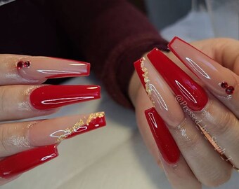 Red Press On Nails Short Press On Nails Long Press On Etsy