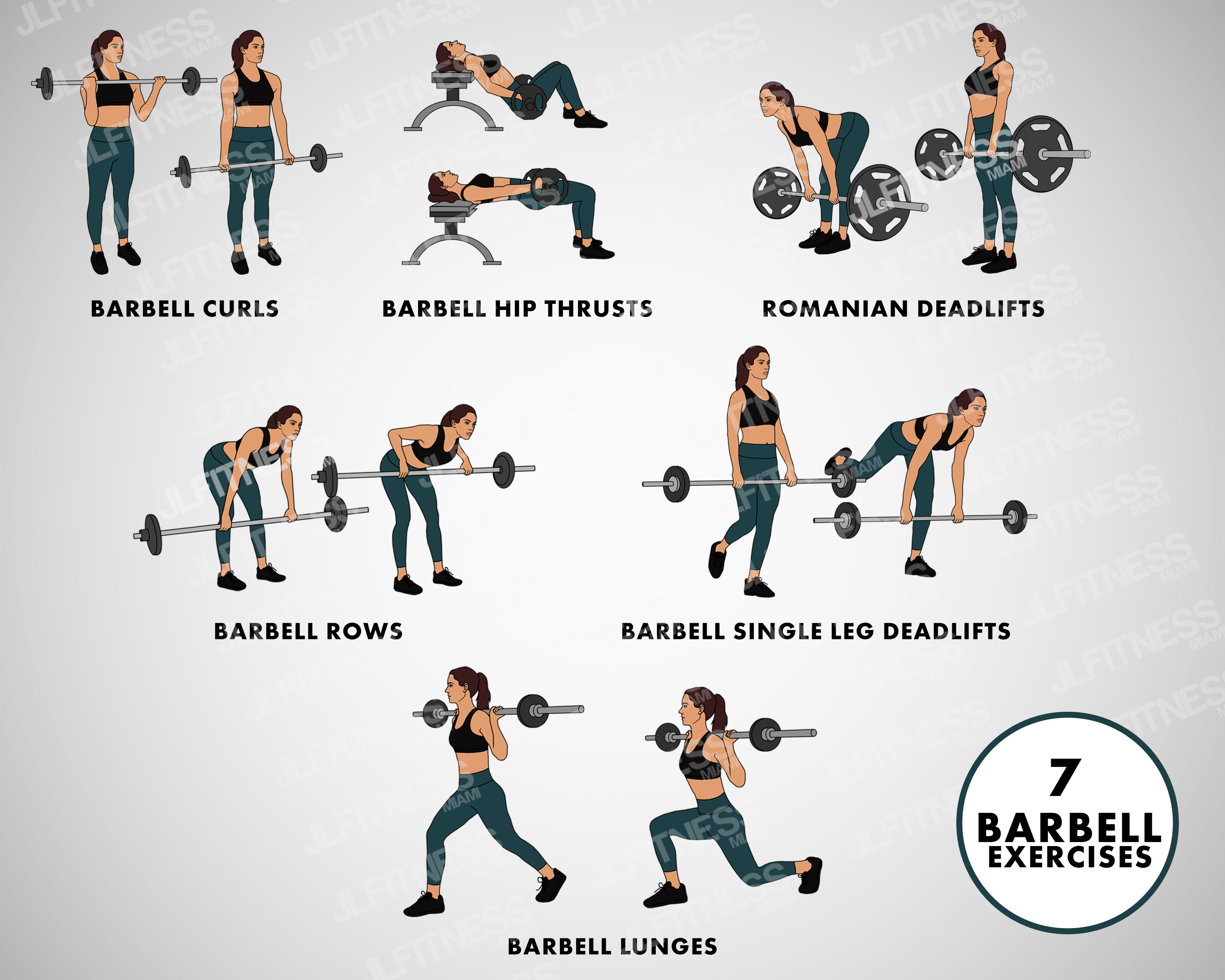 Fitness Woman Png. Exercise Clip Art Bundle. Barbell Exercises 