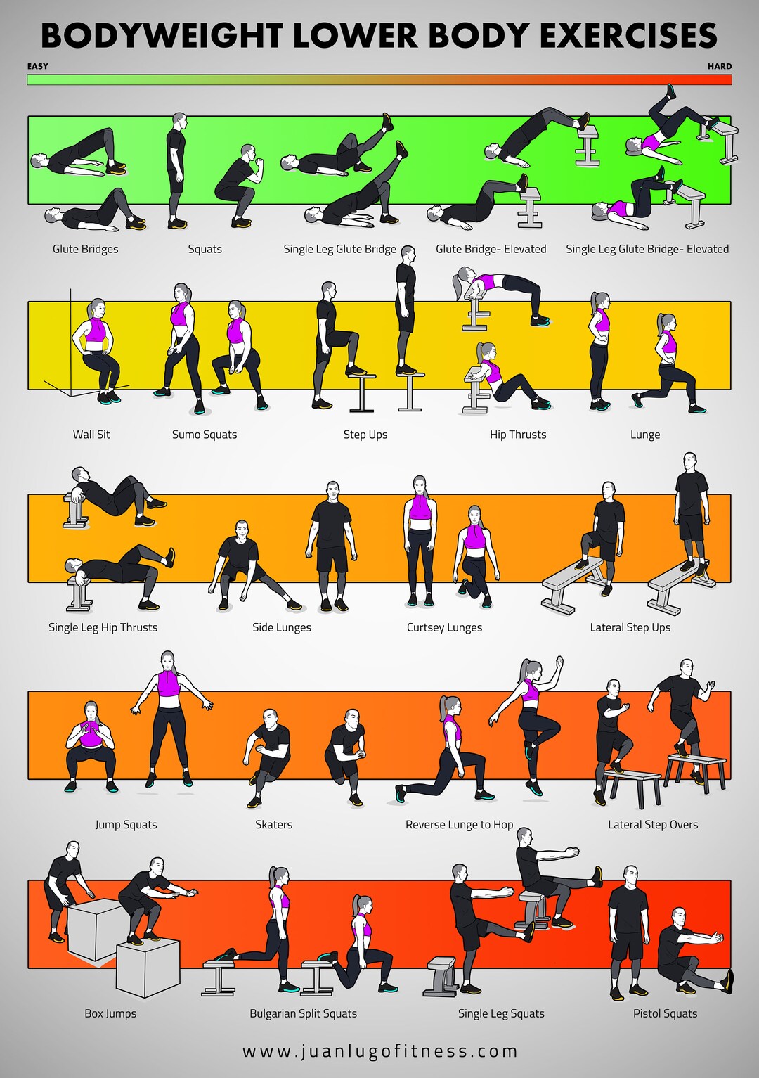 Printable Bodyweight Lower Body Exercises Training Poster 16 66 X 23 