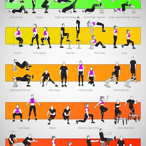 Printable Bodyweight Lower Body Exercises Training Poster- 16.66'' X 23.66"- 22 Illustrated ...