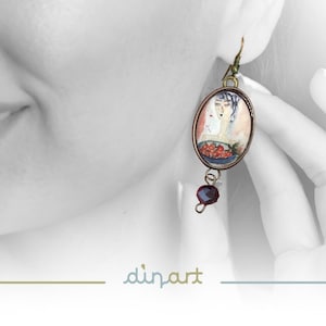 Compassion - Earrings - Watercolor Painting - wearable art - Abstract - Woman -Persimmon - Painting  - Blue