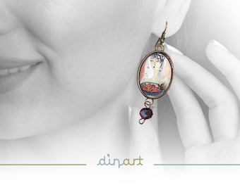 Compassion - Earrings - Watercolor Painting - wearable art - Abstract - Woman -Persimmon - Painting  - Blue