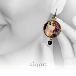FF - Earrings - Watercolor Painting - wearable art - Flowers - colorful