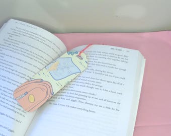 Wood Veneer Shaped Bookmark with Tassel- Backpack and Map