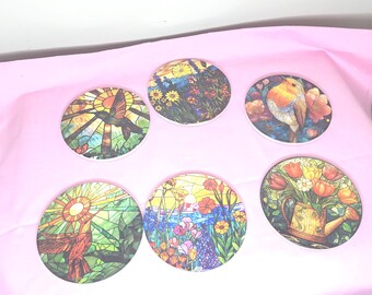Ceramic Spring Stained Glass Coasters 7pc