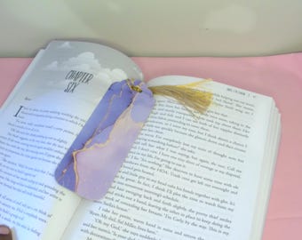 Wood Veneer Shaped Bookmark with Tassel- Marble with Gold Foiling