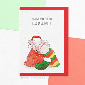 Carte de Noël drôle | Cochons dans des couvertures | Cartes de vœux de Noël amusantes pour frère, soeur | Envoyez votre carte directement avec un message personnalisé