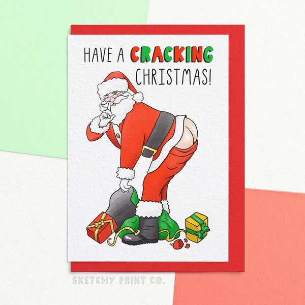 Funny Christmas Card | Have A Cracking Christmas | Rude Santa Card | Cheeky Holiday Cards | Send Your Card Direct With A Custom Message