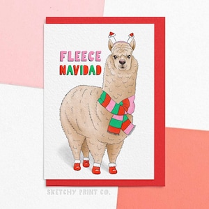 Funny Christmas Card | Fleece Navidad | Cute Alpaca Xmas Card | Holiday Cards for animal lover | Send Your Card Direct With A Custom Message