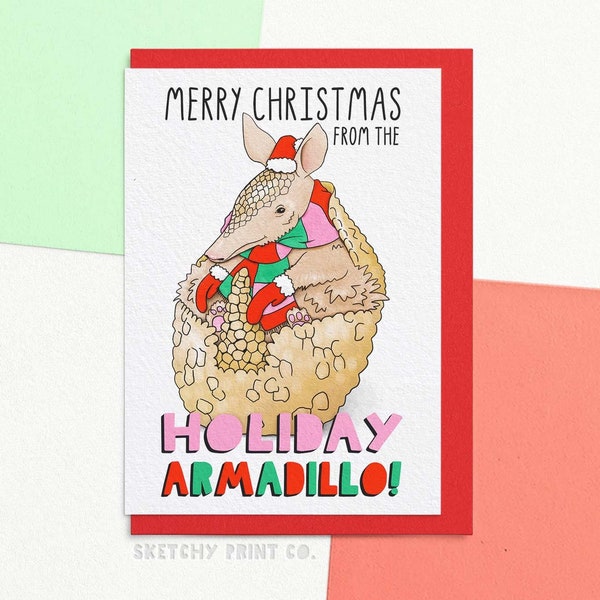 Funny Christmas Card | Merry Christmas From The Holiday Armadillo | Cute Holiday Cards for Friends | Send Direct With A Custom Message