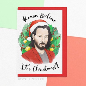 Carte de Noël drôle | Keanu pense que c'est Noël ? | Cartes de vœux de Noël pour femme ou petite amie | Envoi direct avec un message personnalisé