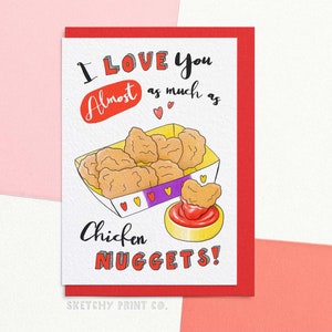Carte de Saint-Valentin drôle | Carte de pépites de poulet | Je t'aime autant que des nuggets de poulet | Envoyez votre carte directement avec un message personnalisé