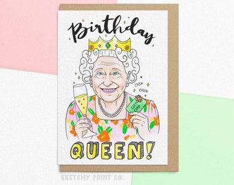 Birthday Card | Birthday Queen | Funny Card for Friend | Send Your Card Direct With A Message