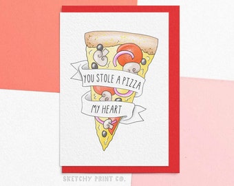 Carte de Saint-Valentin drôle pour amateur de pizza | vous avez volé une pizza mon coeur | Envoyez votre carte directement avec un message personnalisé