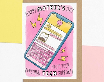 Carte de fête des mères amusante pour maman | Carte d'assistance technique de fils fille | Carte humoristique pour maman