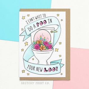 Nouvelle carte d'accueil amusante pour meilleur ami | caca dans vos nouvelles toilettes | Carte de pendaison de crémaillère coquine pour frère | Envoi direct avec un message personnalisé
