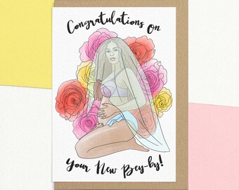 Funny New Baby Card | Congratulations On Your New Bey-By | Baby Shower Card
