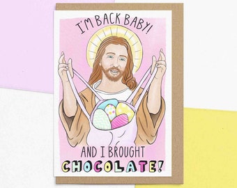 Funny Happy Easter Card | I'm Back Baby | Religious Easter Card | Easter Wishes | Personalise With A Custom Message