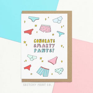 carte de fin d'études | Pantalon Smarty Félicitations | de remise des diplômes drôles | Examens réussis | Envoyez votre carte directement avec un message personnalisé