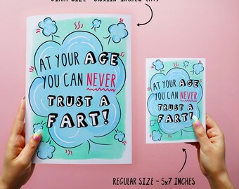 Lustige Geburtstagskarte Für Männer: „At Your Age, You Should Never Trust A Fart“ – Inkl. Sticker