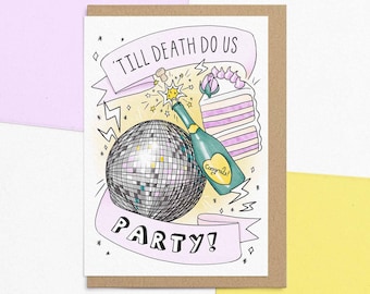 Funny Wedding Day Greetings Card For Newly Married Couple | Till Death Do Us Party!