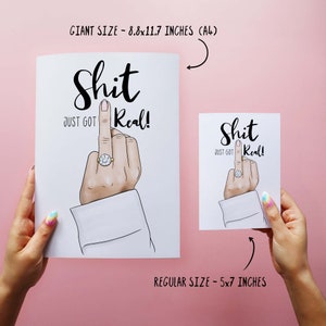 Our funny and cute cards come in two sizes! Choose Regular size 5x7 Inches or Giant size 8.8 x 11.7 inches aka A4.