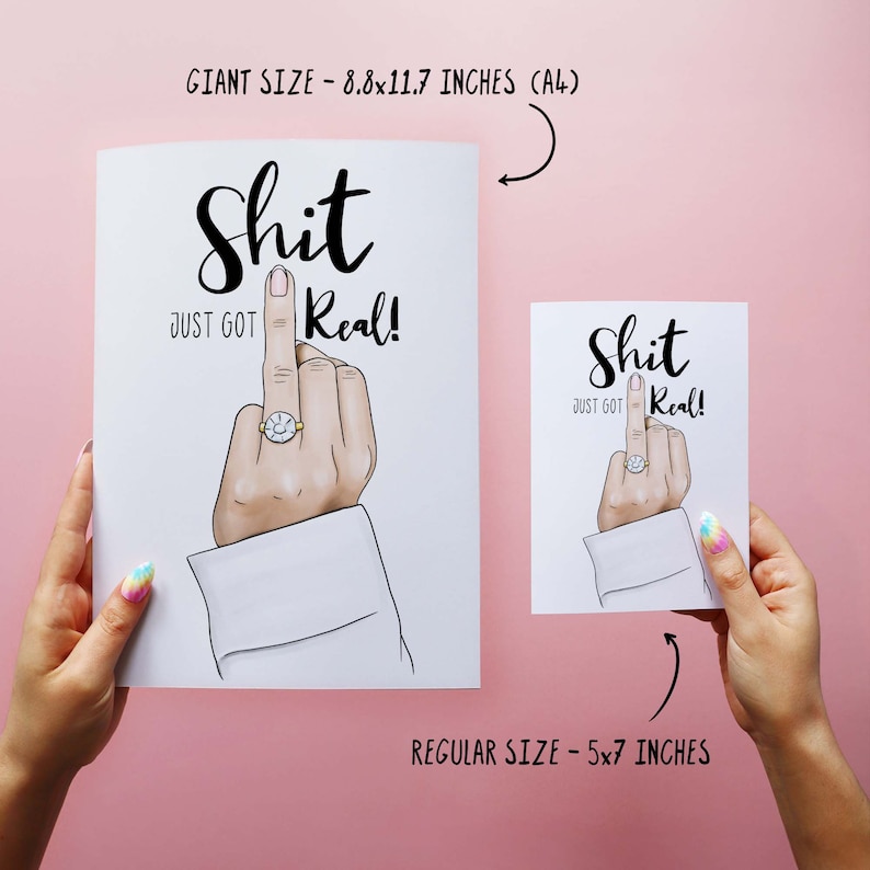 Our funny and cute cards come in two sizes! Choose Regular size 5x7 Inches or Giant size 8.8 x 11.7 inches aka A4.
