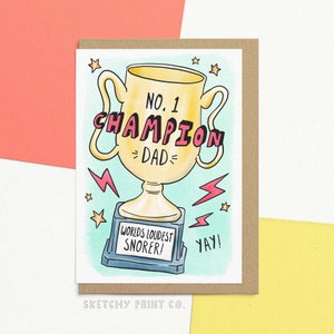Carte drôle de fête des pères pour papa | le ronfleur le plus fort du monde | Papa champion n°1 | Personnalisé avec votre message