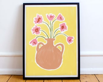 Joyful Hand-Painted Art Print | New Home Gift For Her | Cosmos In A Vase |  Cottage Home Decor | Original Affordable Art