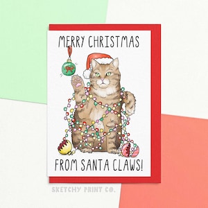 Grappige kattenkerstkaart | Feestdag Santa Claws
