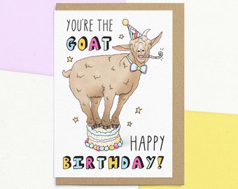 Funny Happy Birthday Card For Friend | You're The GOAT | Personalised With Your Message | Birthday Wishes For Husband