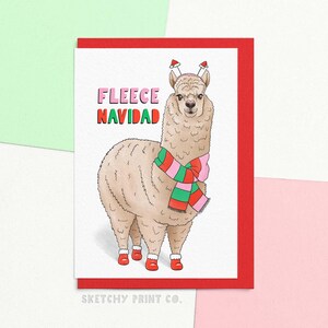 Carte de Noël drôle | Polaire Navidad | Carte de Noël mignonne d'alpaga | Cartes de vœux pour les amoureux des animaux | Envoyez votre carte directement avec un message personnalisé