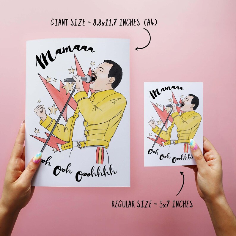 Our funny and cute cards come in two sizes! Choose Regular size 5x7 Inches or Giant size 8.8 x 11.7 inches aka A4.