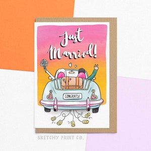 Félicitations le jour de votre mariage | carte postale pour couple nouvellement marié | Je viens de me marier | Envoyez votre carte directement avec un message personnalisé