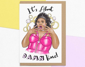 Funny Wedding Day & Engagement Card For Best Friend | It's About Damn Time! | Personalised